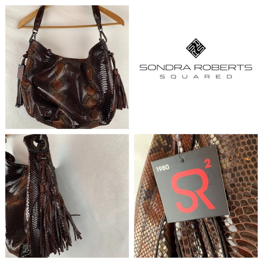 Sondra Roberts Squared Snake-Print Hobo Purse